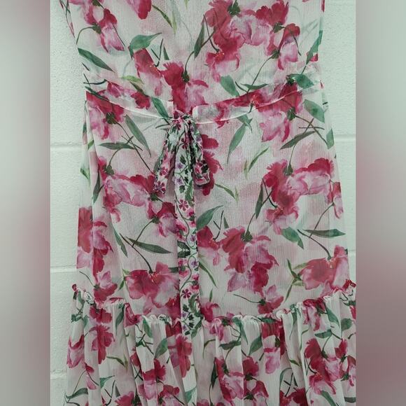 New Sz small MISA LOS ANGELES NIKA DRESS FUSCHIA MIX floral printed chiffon midi - Picture 6 of 10